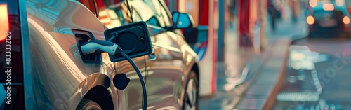 Close-up of a holding a blue and black electric car charger. © EC Tech 