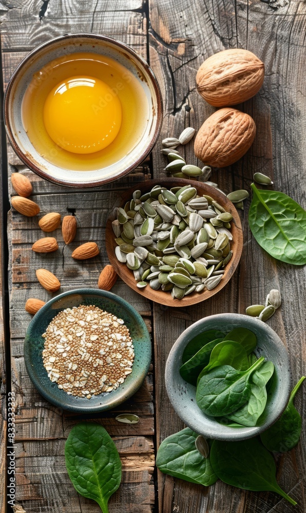 A healthy breakfast that includes foods rich in vitamin E, such as almonds, spinach, and sunflower seeds.