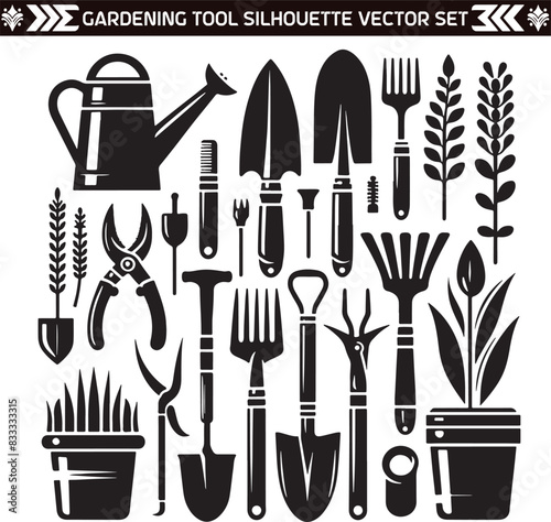 Gardening Tools Silhouette Vector Design Illustration Bundle