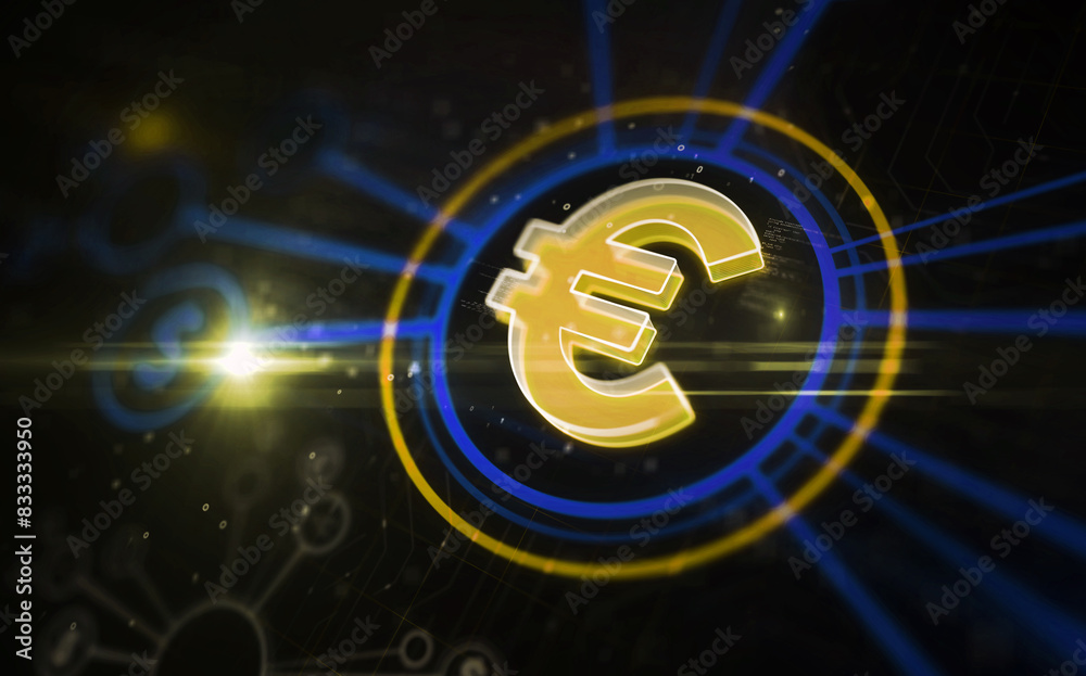 Euro symbol digital concept 3d illustration Euro symbol digital concept 3d illustration
