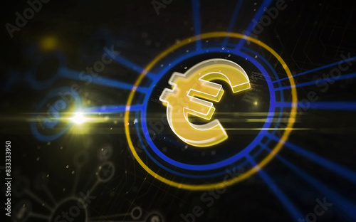 Euro symbol digital concept 3d illustration
