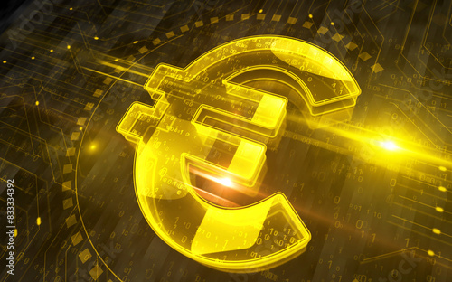 Euro symbol digital concept 3d illustration photo