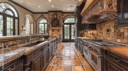 Elegant Mediterranean kitchen with tiled backsplash and wrought iron details