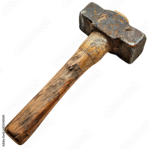 Old vintage sledgehammer with wooden handle isolated on transparent background clipart