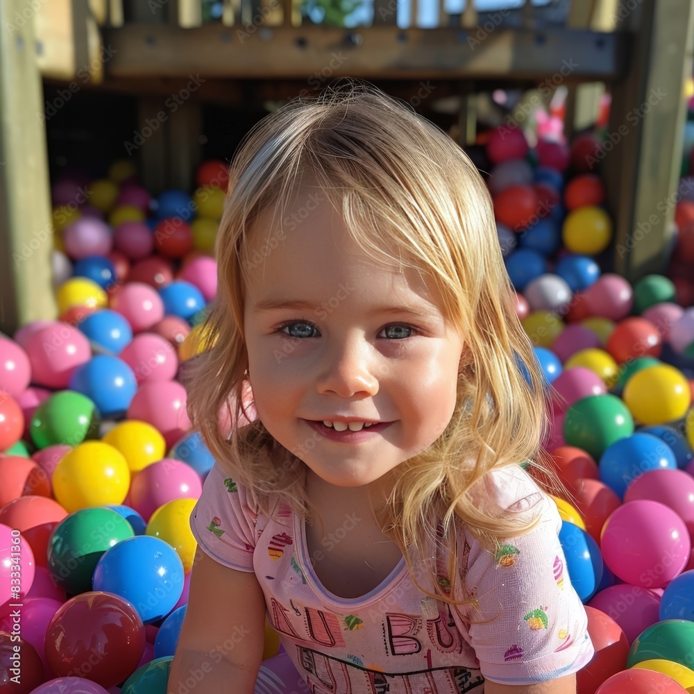 smiling girl in ball pit smiling girl in ball pit