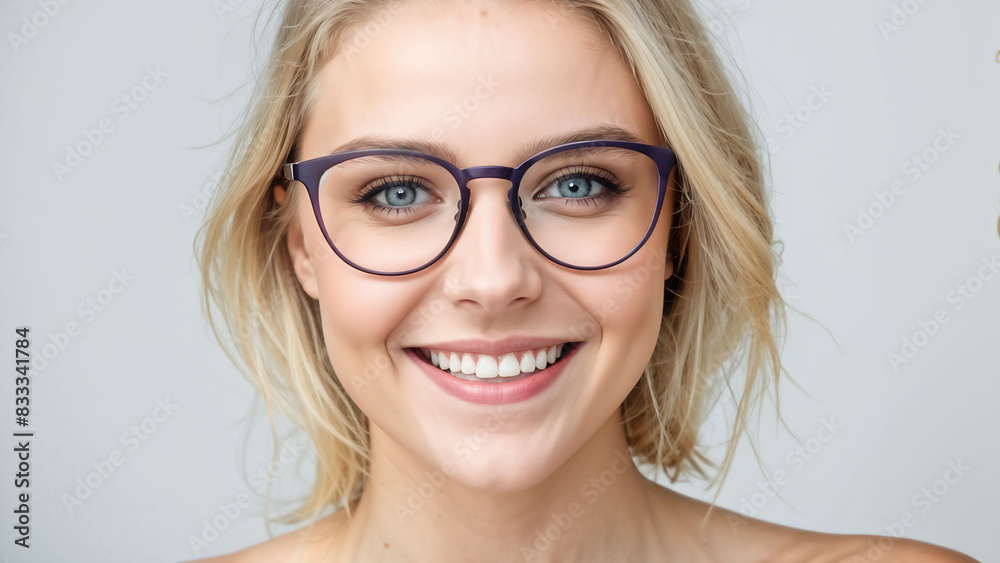 a woman wearing glasses with a smile a woman wearing glasses with a smile