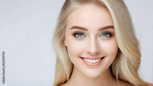 a woman with blue eyes and a smile on her face