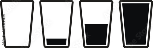 Set of Milk or juice Cup icons. Water glass symbols in Black colors. Water glass vectors signs. Drink vector illustration for website in trendy flat styles isolated on transparent background.