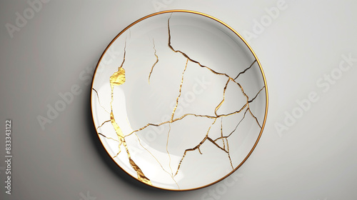 Kintsugi Golden repair plate and cups 金継ぎされているお皿  [Generative AI]