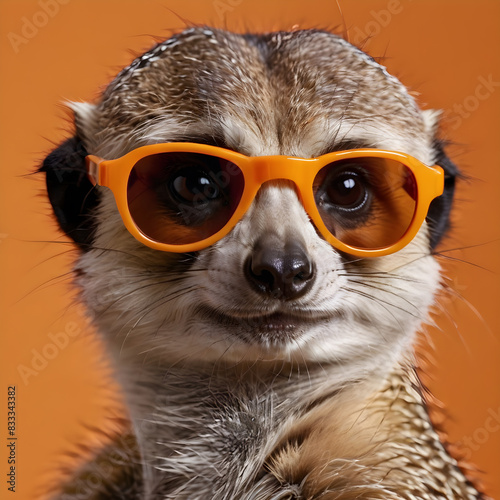 a meerkat wearing orange sunglasses  © Эля Эля