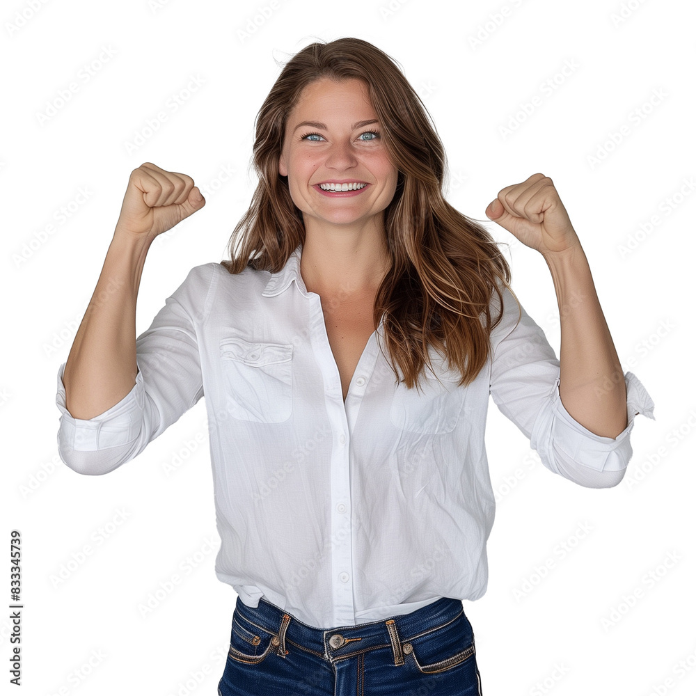 Obraz premium Happy Young Woman Celebrating Success With Fist Pump