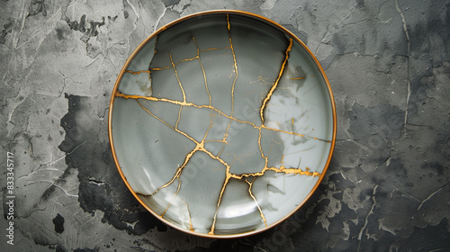 Kintsugi Golden repair plate and cups 金継ぎされているお皿  [Generative AI]