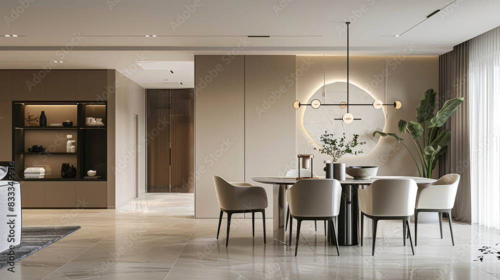 Fototapeta premium Modern dining room interior design with elegant furniture and decor