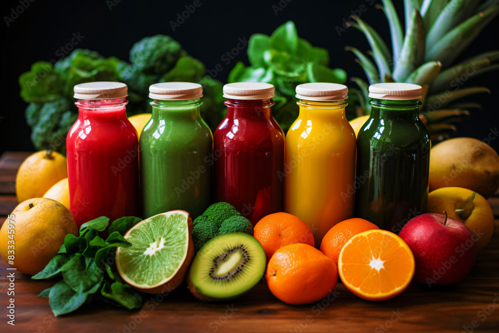 colorful smoothies and juice fresh fruits on a wooden table colorful smoothies and juice fresh fruits on a wooden table