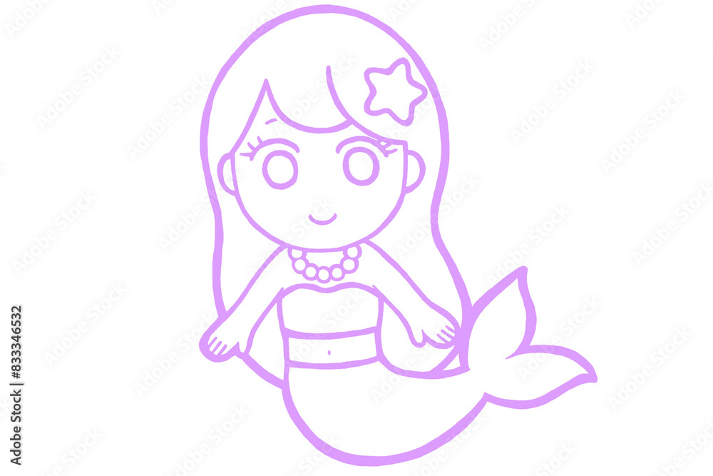 人魚イラスト線画5　紫色