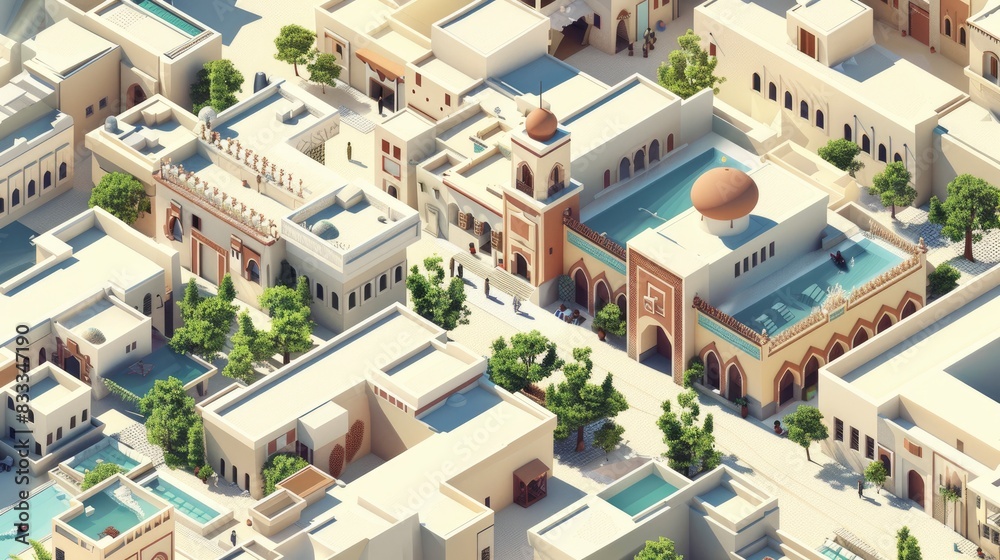 Fototapeta premium International Style, Moroccan architecture, isometric, urban design