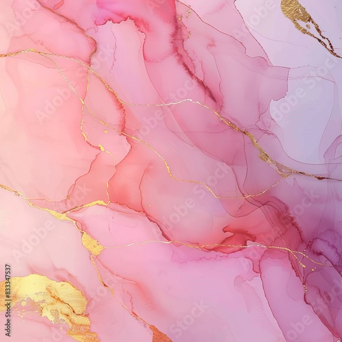 Abstract watercolor paint Soft pastel pink color and golden lines texture - Marble