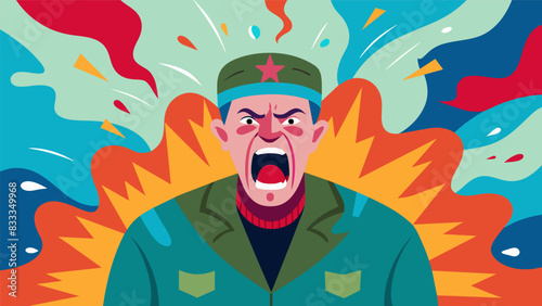 In an emotional release a veteran uses vigorous strokes to paint a chaotic and abstract piece channeling their inner turmoil into the artwork.. Vector illustration