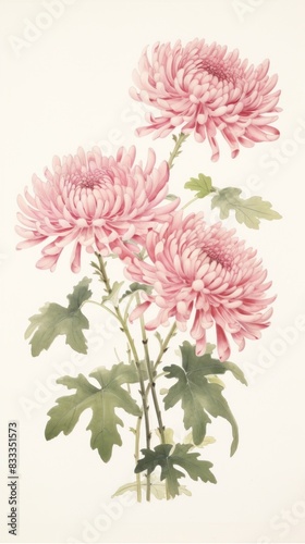 Traditional japanese pink Chrysanthemums chrysanths flower dahlia.