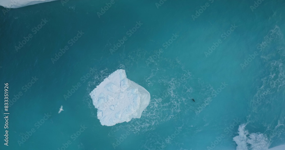 Aerial view massive iceberg floating in polar ocean in blue icy water. Iceberg slowly drifting, showcasing the raw power and size of ice natural formations. Arctic landscape. Top down drone shot Aerial view massive iceberg floating in polar ocean in blue icy water. Iceberg slowly drifting, showcasing the raw power and size of ice natural formations. Arctic landscape. Top down drone shot