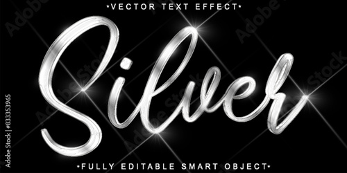 Minimalist Shiny Metallic Silver Vector Fully Editable Smart Object Text Effect