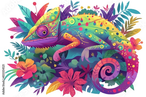 illustration of Chameleon blending into a vibrant jungle