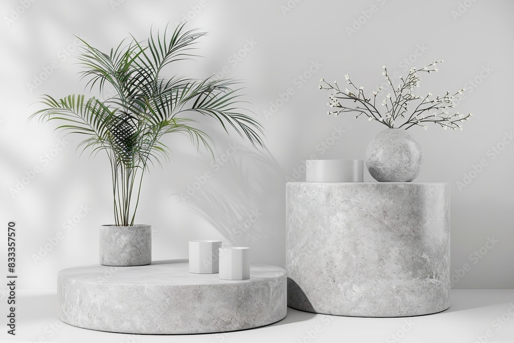 Illustration for 3d gray stone podium display set. Generative Ai Illustration for 3d gray stone podium display set. Generative Ai