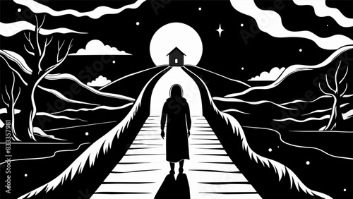 The stark contrast of black and white charcoal creates a hauntingly beautiful depiction of the highs and lows of a persons journey towards. Vector illustration