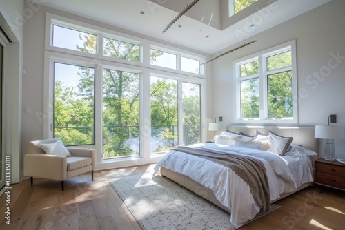 Bright and Airy Bedroom with Large Windows.