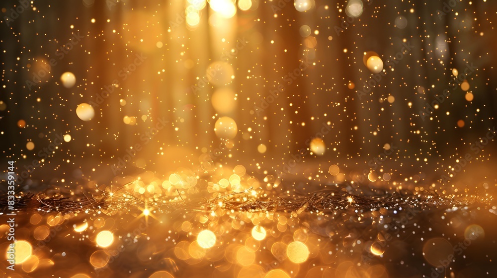 gold glitter, sparkling and shining with a bokeh effect blurred forest in the background gold glitter, sparkling and shining with a bokeh effect blurred forest in the background