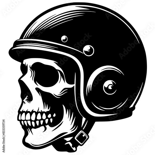 Silhouette of a skull wearing a retro helmet