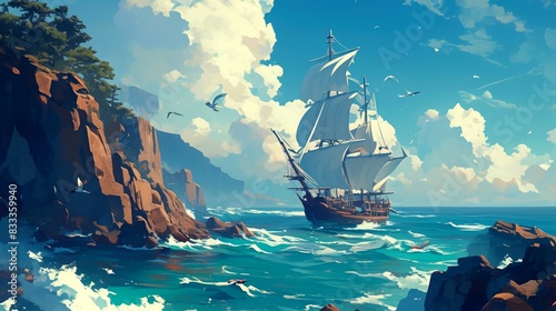 background art illustration pirate ship 