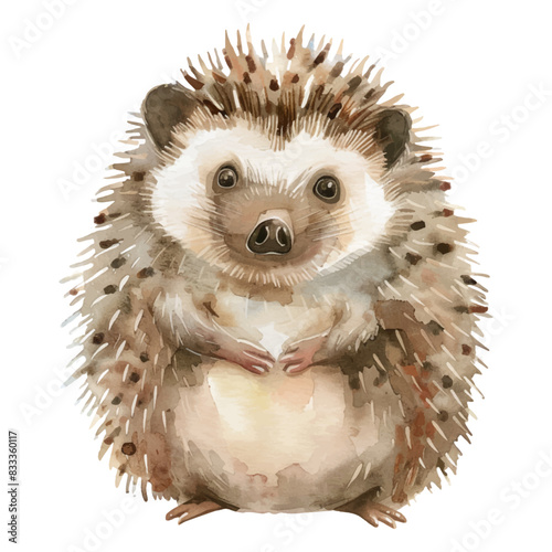 Cute watercolor hedgehog isolated on white background.