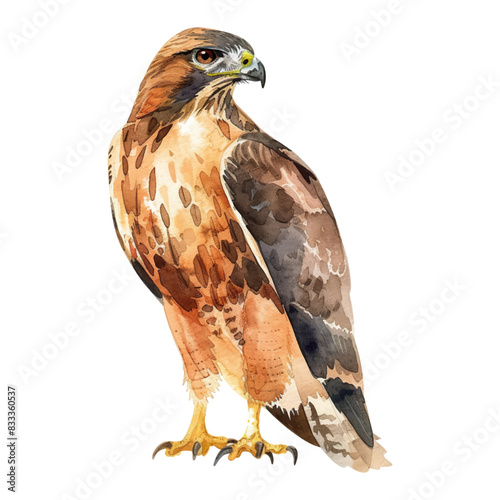 Cute watercolor hawk isolated on white background.