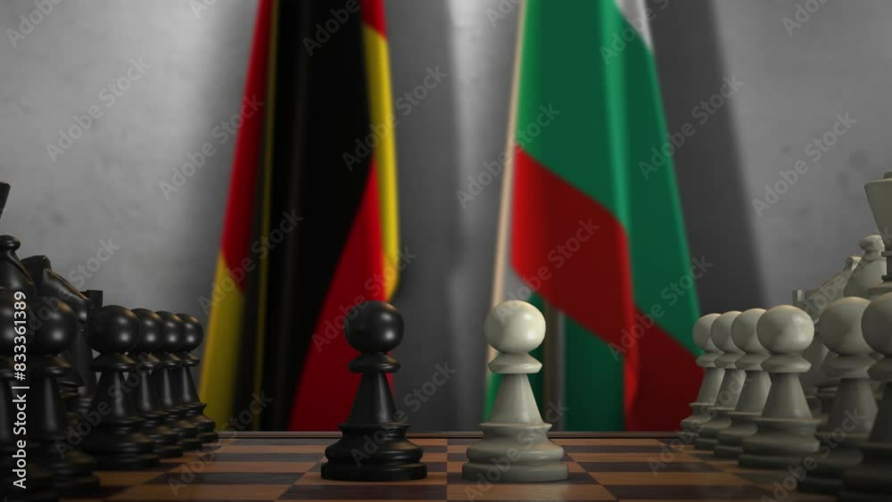 Bulgaria and Germany Flags with Chess Game Animation. Politics Concept, Government Conflict Bulgaria and Germany Flags with Chess Game Animation. Politics Concept, Government Conflict