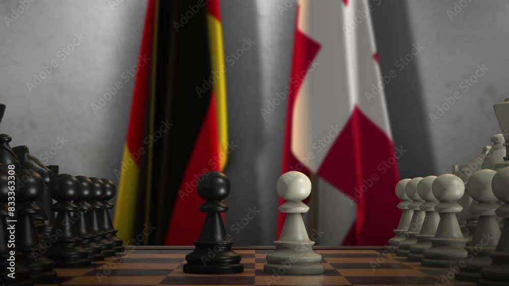 Denmark and Germany Flags with Chess Game Animation. Politics Concept, Government Conflict Denmark and Germany Flags with Chess Game Animation. Politics Concept, Government Conflict