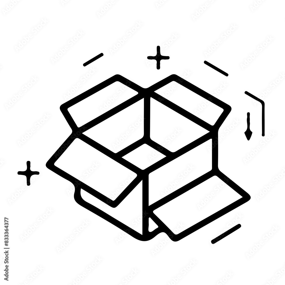 Box line icons. Empty open shipping box or unboxing line art. Carton boxes icon Box line icons. Empty open shipping box or unboxing line art. Carton boxes icon