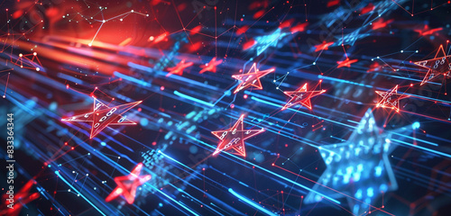 Memorial Day banner in cyberspace theme with digital stars and network cable stripes.