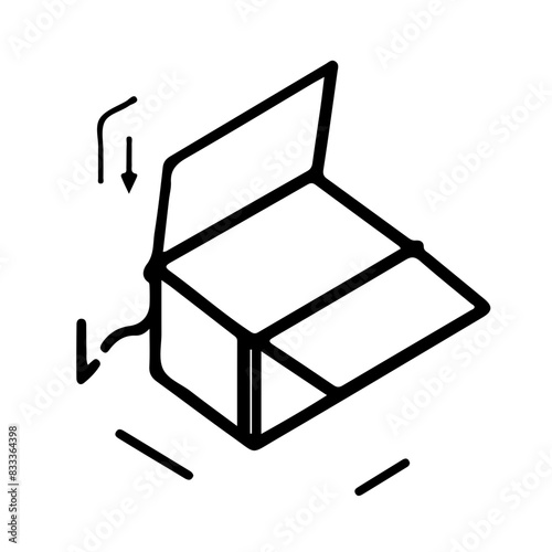 Box line icons. Empty open shipping box or unboxing line art. Carton boxes icon