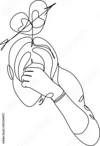 Line drawing of young man depressed, sad emotional turmoil, loss, grief, life problems, confusion, disordered feelings and worry about poor mental health.