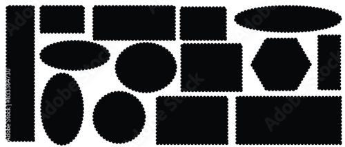Scallop edge border and frame. Square circle and rectangle shape. Vector lace frill. Simple cute label. Outline decorative collection.vector illustration