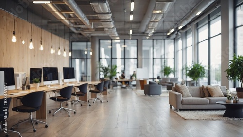 Blurred modern office interior background for business presentation and video call