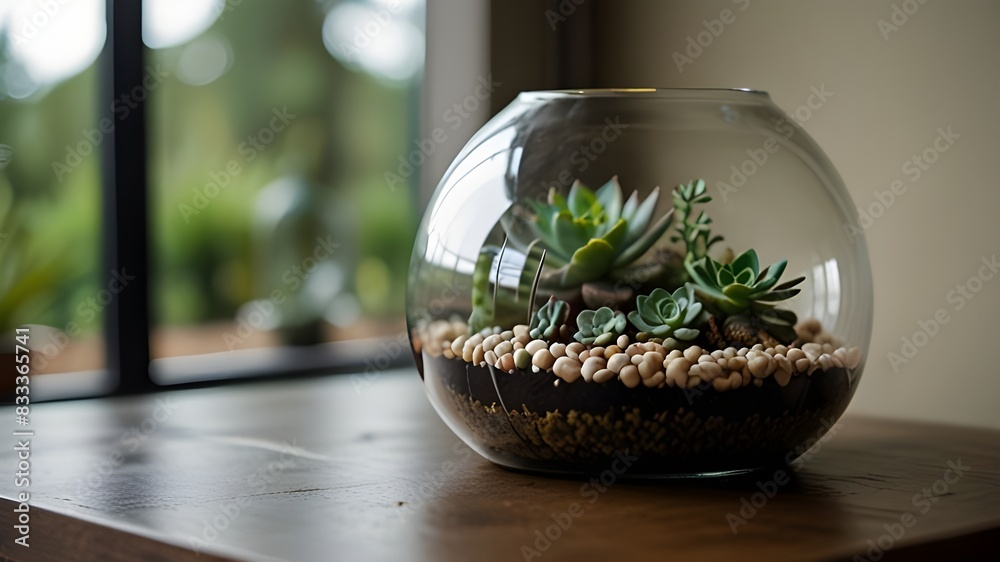 indoor plant in a glass jar, Small terrarium bowl with plant for house decoration, elegant glass terrarium with succulents, home decor, greenery, coffee table, modern, fresh.
indoor plant in a glass jar, Small terrarium bowl with plant for house decoration, elegant glass terrarium with succulents, home decor, greenery, coffee table, modern, fresh.