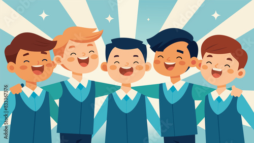 The final note hangs in the air as the choir boys finish their rehearsal a sense of accomplishment and unity radiating from their smiles.. Vector illustration