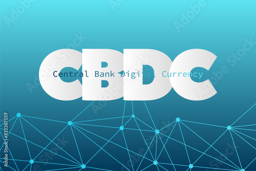 CBDC money on blue gradient background. Central Bank Digital Currency vector. Abstract triangle network pattern