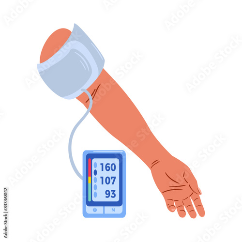 Home portable Cuff Blood pressure monitor. essential to prevent heart disease and strokes. Sphygmomanometer, a device for measuring bp, checking heart rhythm. Hypertension. Medical equipment.