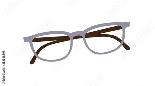 Eyeglasses, modern eyewear. Eye glasses with medical optic lenses and stylish frames. Rounded spectacles, ocular accessory for eyesight. Flat vector illustration isolated on white background