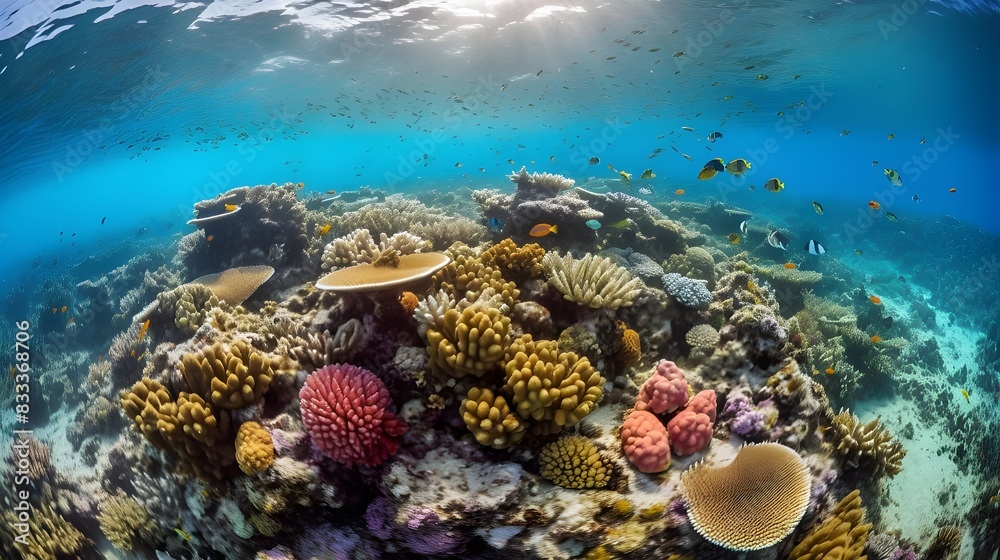 Vibrant Underwater Coral Reef Ecosystem Teeming with Marine Life Vibrant Underwater Coral Reef Ecosystem Teeming with Marine Life