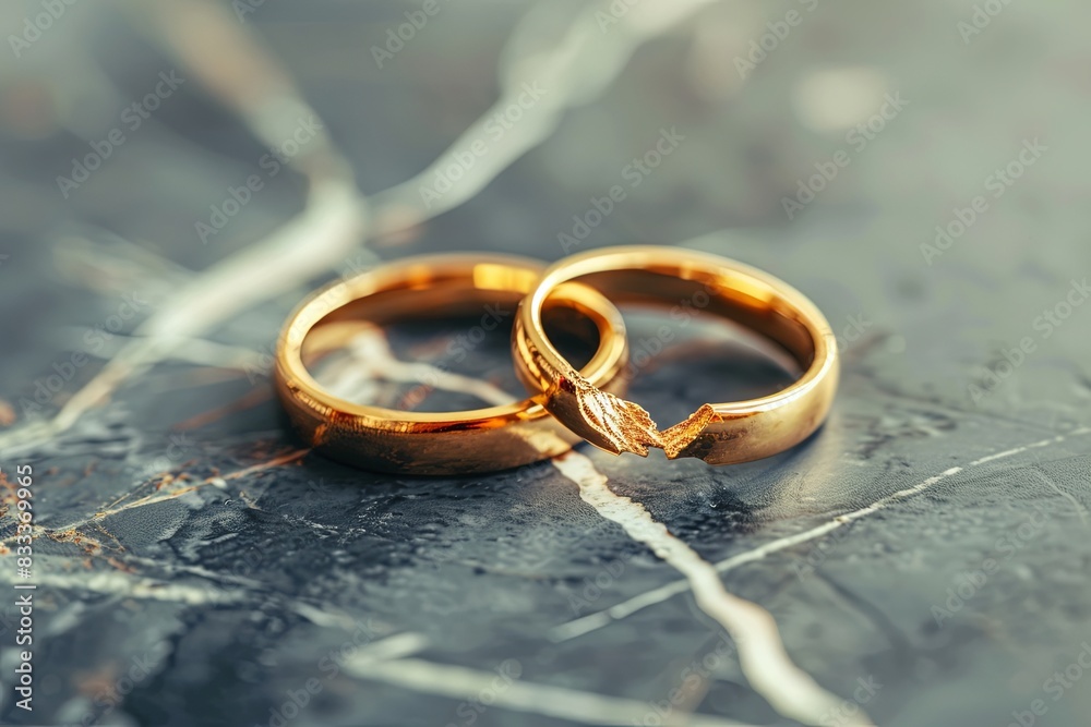 Broken weeding rings, concept of living in a relationship and going through the divorce proces. Broken weeding rings, concept of living in a relationship and going through the divorce proces.