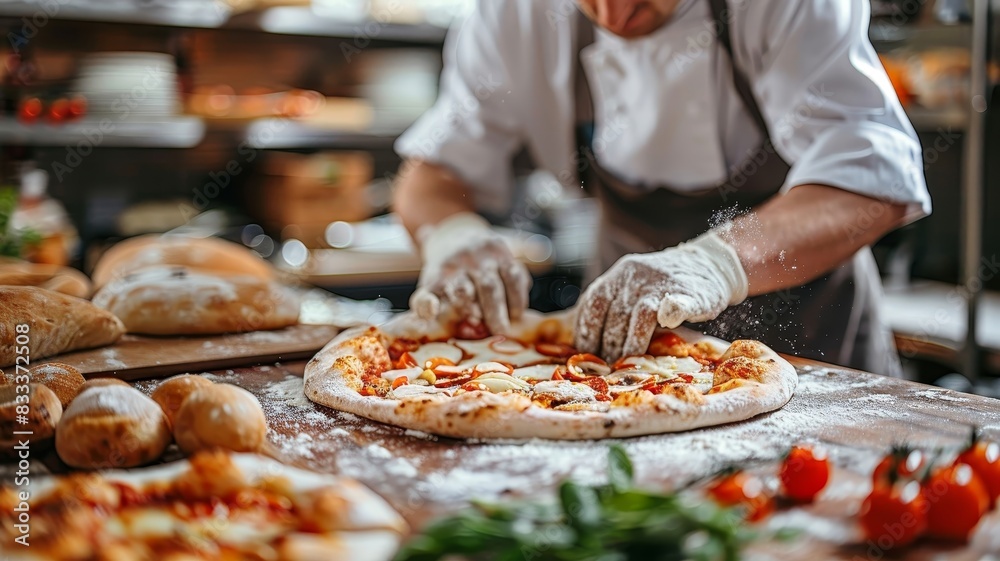 Man Making Pizza in Kitchen Man Making Pizza in Kitchen